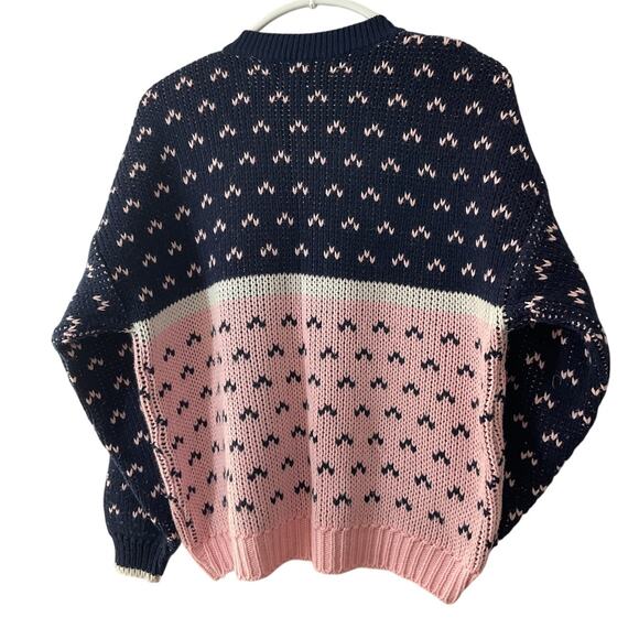 Vtg Paris Sport Club Cardigan Sweater Womens Medium 80’s Navy Pink - Picture 2 of 6